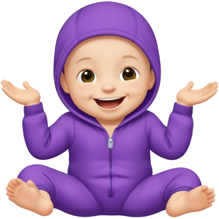 A baby wearing a purple onesie, laughing joyfully. emoji