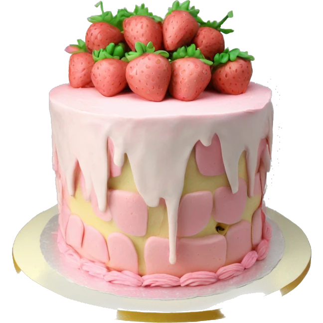 Light Pink strawberries and cream birthday cake with canes  emoji