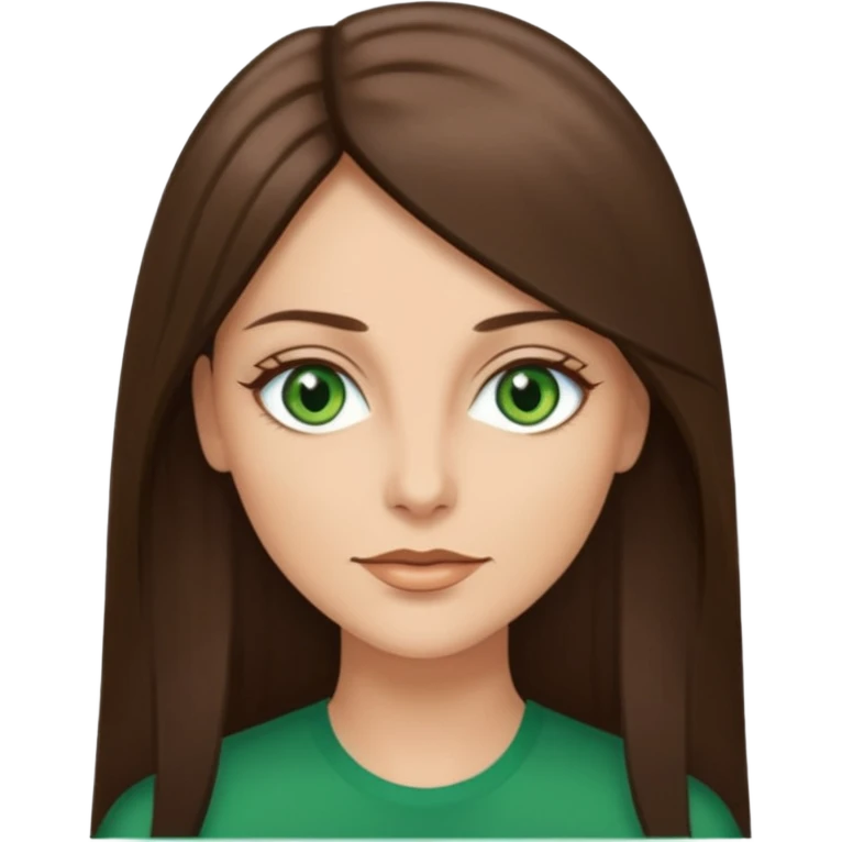 pretty woman in her 40s with green eyes and long straight ash-brown hair  emoji