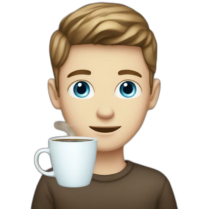 white boy blue eyed boy with a cup of Coffee emoji