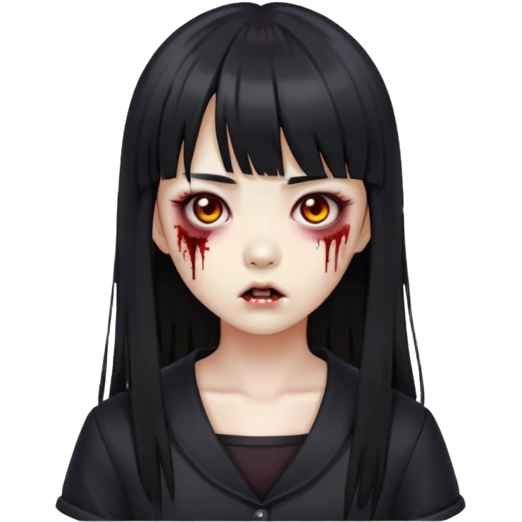 zombie girl asian with bangs black and long hair black emoji