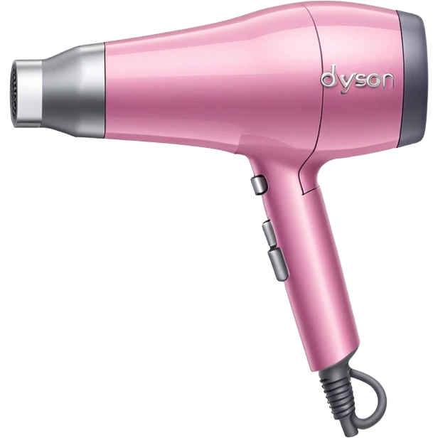 A pink Dyson Supersonic hair dryer, slight angle, realistic style, Features the distinctive hollow circular head with the barrel running through the center, sleek modern design, glossy pink finish with metallic silver accents on the nozzle ring. Compact proportions , clean lines, slight shading  emoji