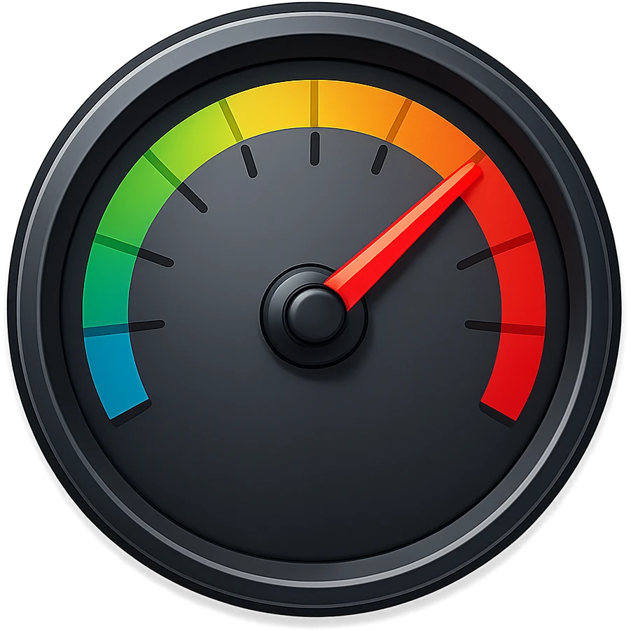 Speedometer emoji with no numbers and a rainbow arc emoji