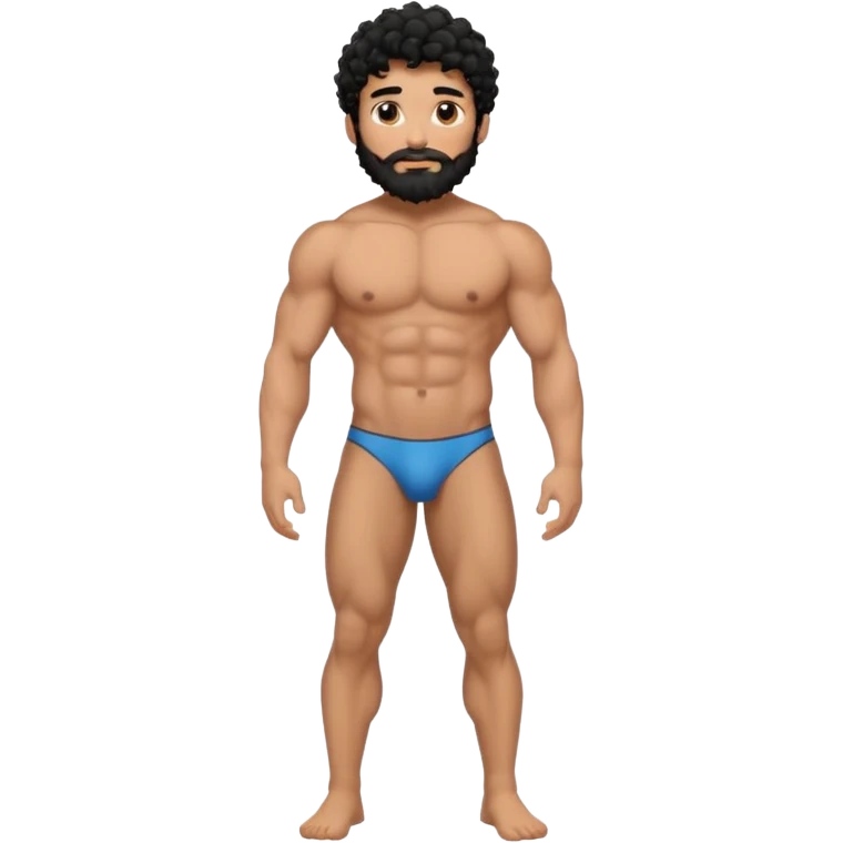 Latino male, black curly hair with beard. He is standing naked posing  emoji