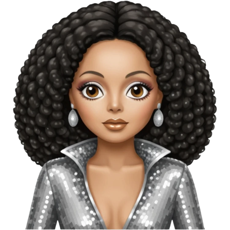Diana Ross from The Supremes with dark brown hair, silver outfit emoji