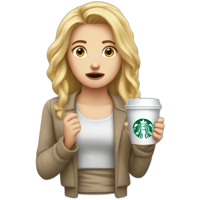 upset stressed anxious white girl holding starbucks emoji