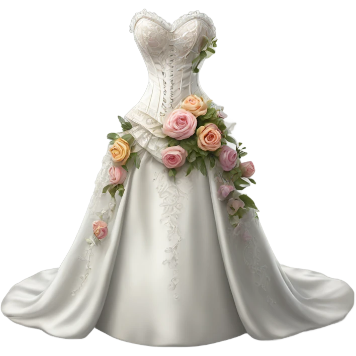Hyper Realistic ornate corset Wedding dress displays with flowers  emoji