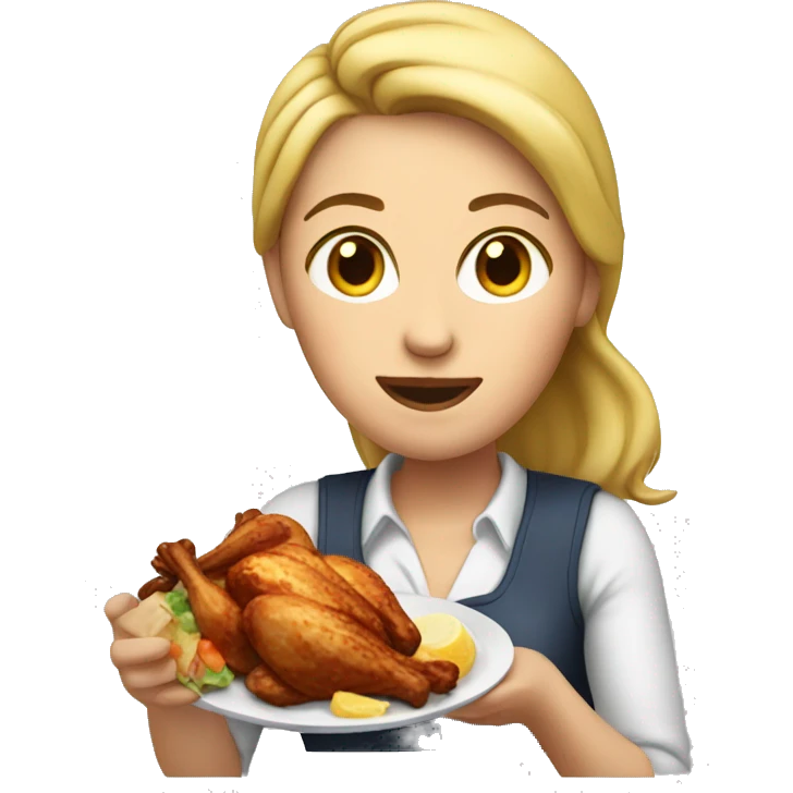 White woman eating grilled chicken  emoji