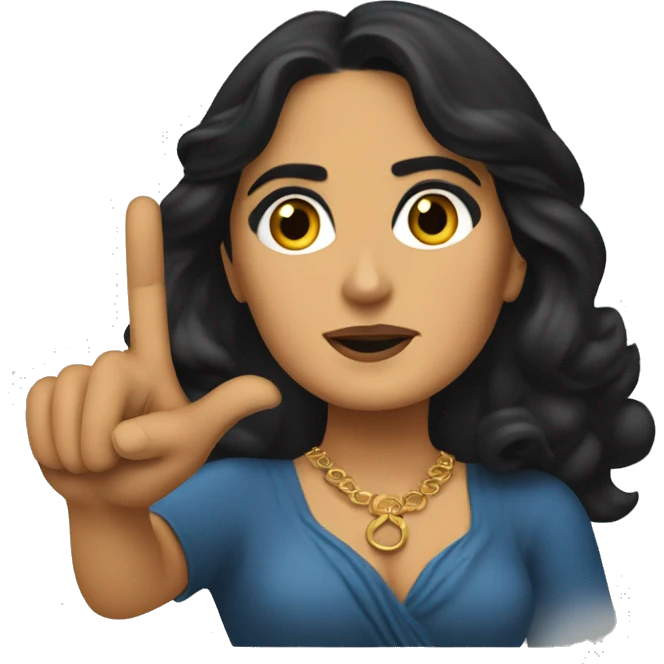 Salma Hayek pointing forward with her pointer finger emoji