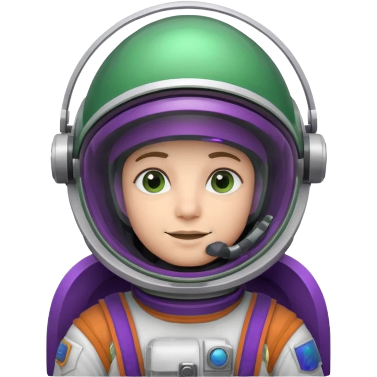 An astronaut wearing a cowboy's hat on his helmet, green and purple accents for the space suit emoji