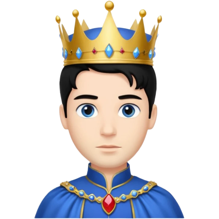 Prince with crown, standing, black hair, blue eyes,  emoji