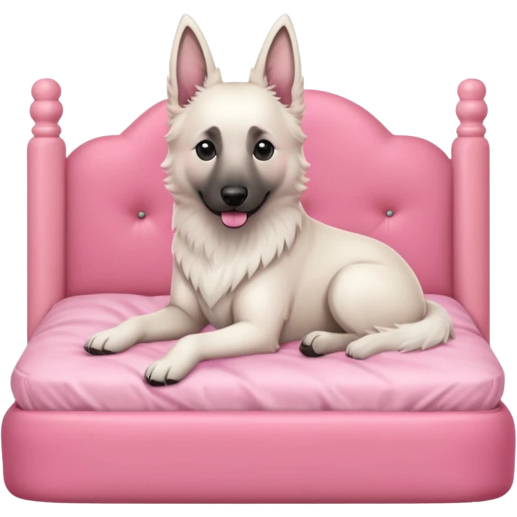 White belgian Shepard sit in a pink bed
  emoji