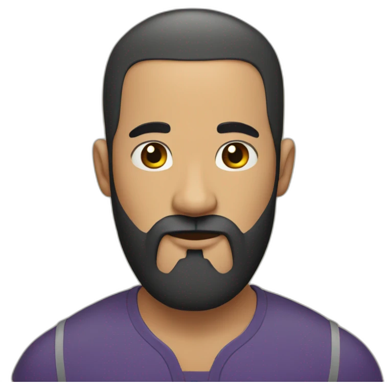  Man shaved head and black beard with big crown on head emoji