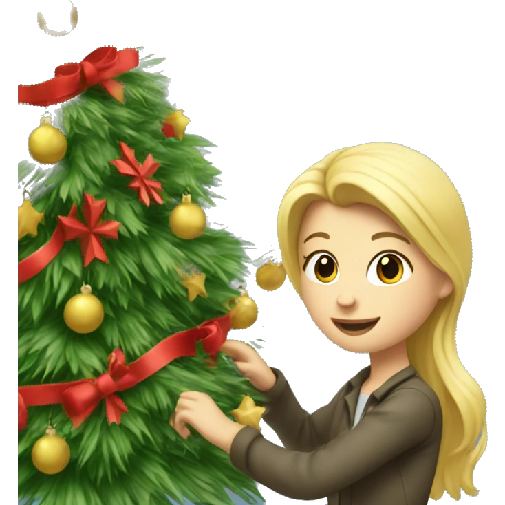 Blond Girl decorating Christmas tree emoji