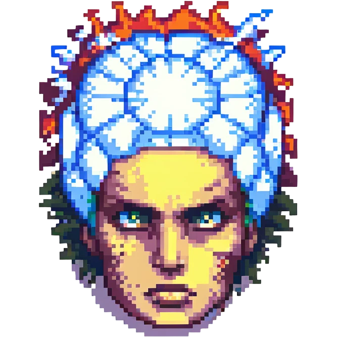 a pixel art head with a dramatic explosion effect emoji