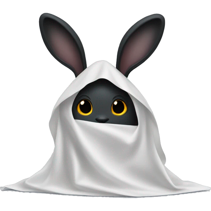 black rabbit under a white sheet like a ghost with ears sticking out emoji