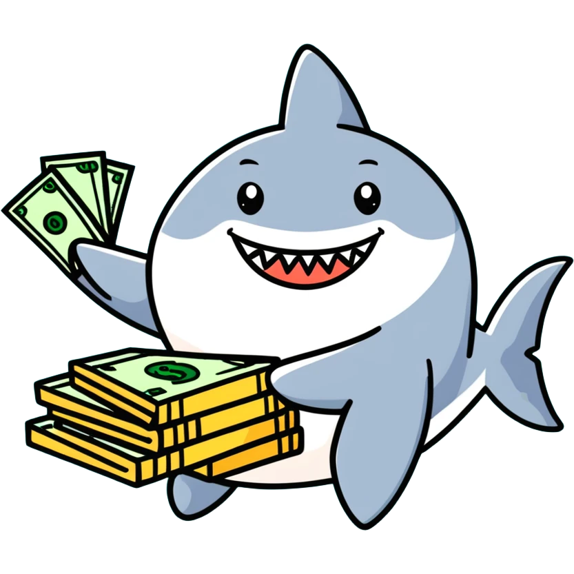 Shark smiling with a stack of money  emoji