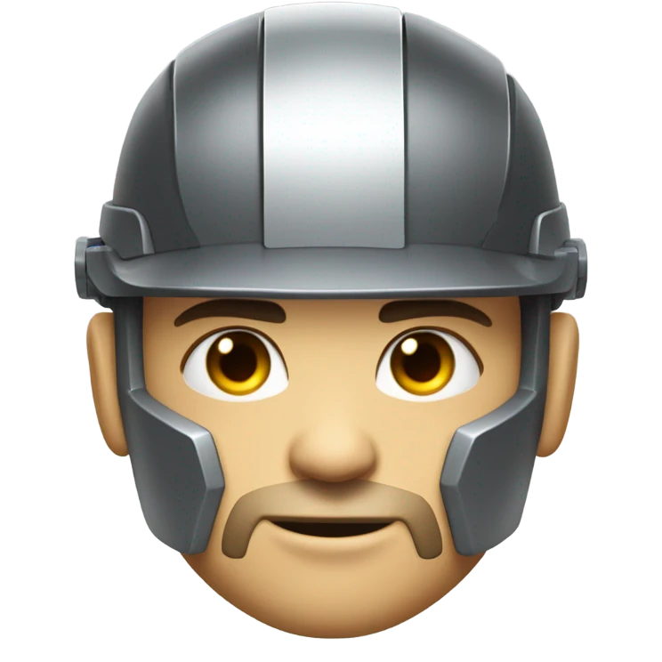 muscular cyborg robot face half human with short straight, dark hair, hardhat, and a neatly trimmed beard emoji