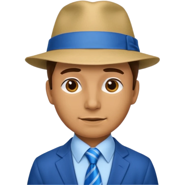 Blue neck tie with hat man emoji