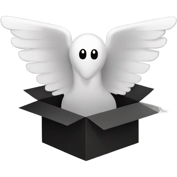 Flat 2D letter V with perpendicular wings inside flat black and white box emoji