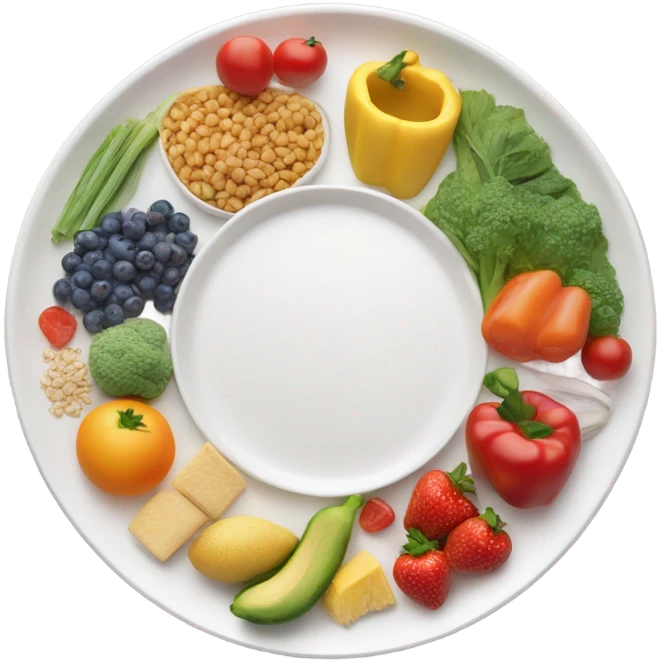 round white plate with healthy food emoji