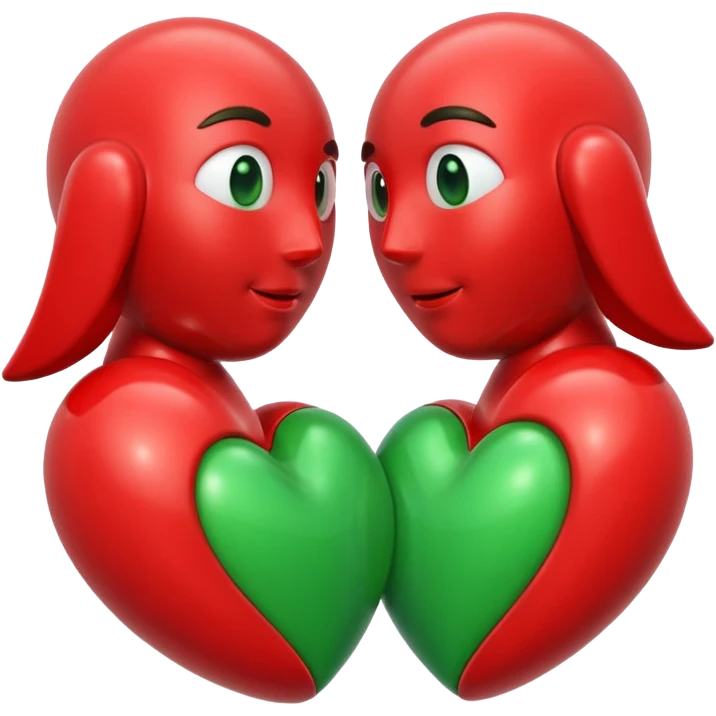 two hearts orbiting each other. one is red, the other is green emoji