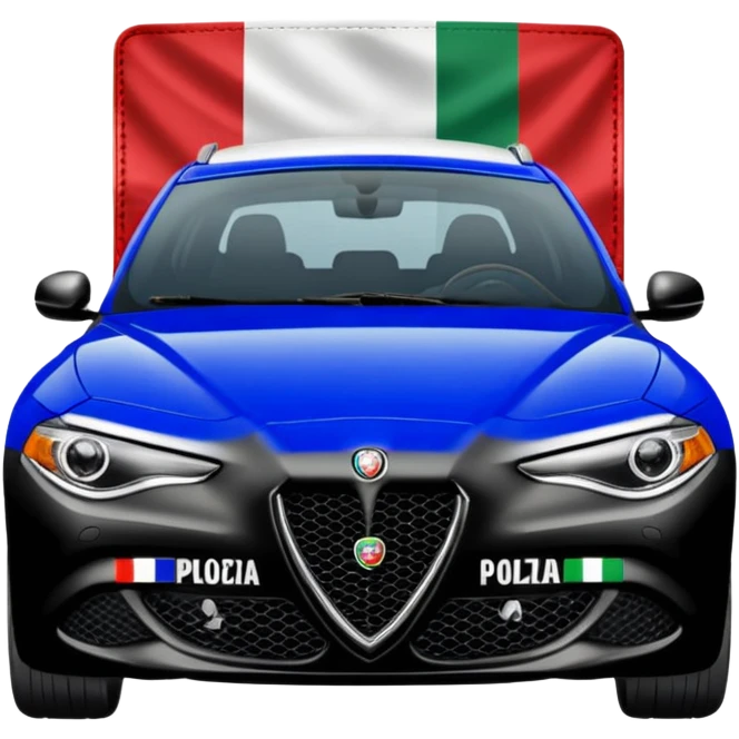 crea auto di servzio alfa romeo giulia colore nero con la scritta polizia penitenziaria e la bandiera italiana emoji