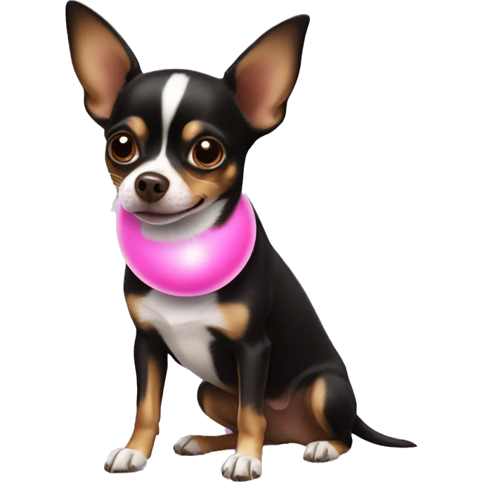 Black and brown chihuahua playing with pink ball emoji