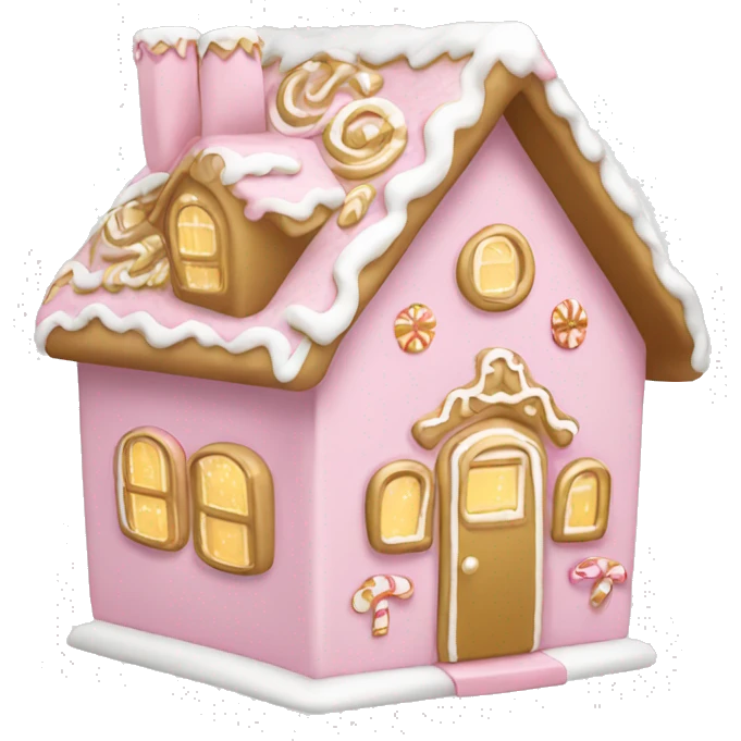 light pink and gold and white gingerbread house emoji
