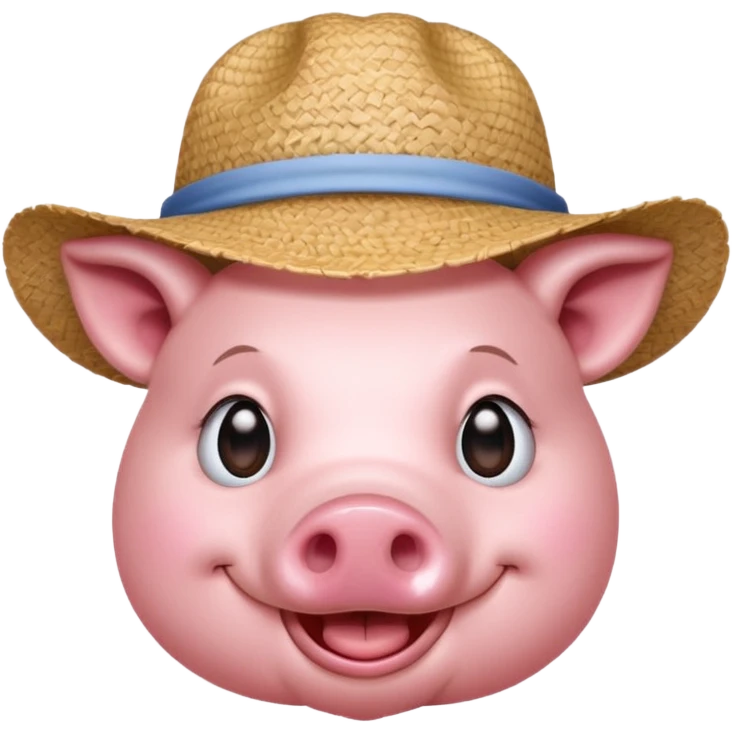 Farmer Pig – pink pig wearing straw hat and smiling emoji