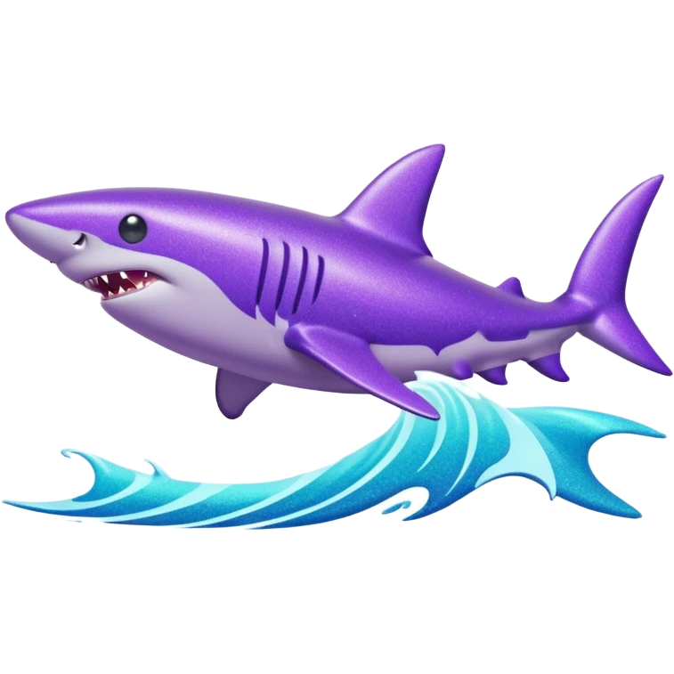 purple glitter shark on a cyan wave emoji