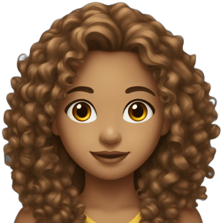 Mixed girl /curly long hair brown / with brown eyes  emoji