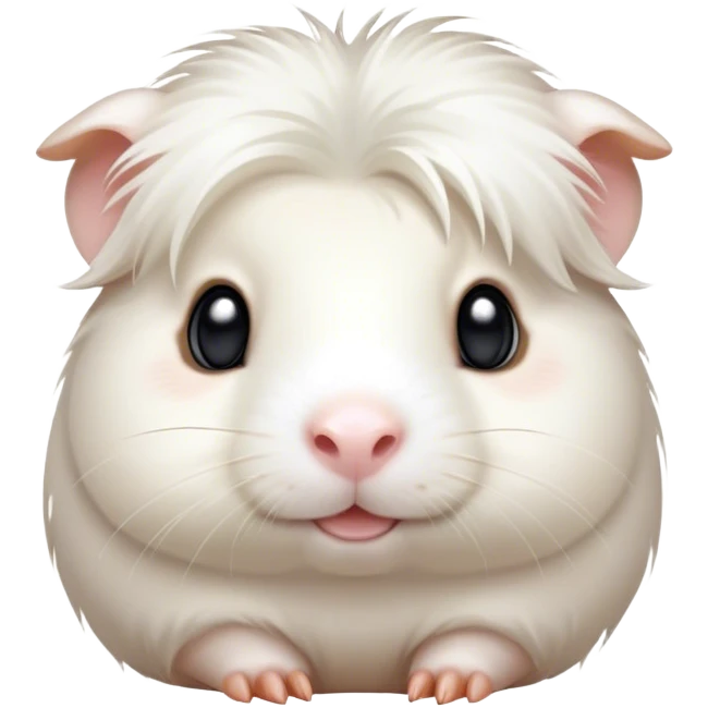 Cinematic Cute White Guinea Pig Portrait Emoji, Head tilted playfully and inquisitively, showcasing a silky, immaculate white fur with a natural glow, round, sparkling dark eyes filled with curiosity, Simplified yet irresistibly adorable features, highly detailed, glowing with a warm, friendly light, high shine, affectionate and lively, stylized with a touch of whimsy, bright and endearing, soft glowing outline, capturing the essence of a mischievous yet loving guinea pig, so playful it feels like it could nuzzle out of the screen and into your arms! emoji