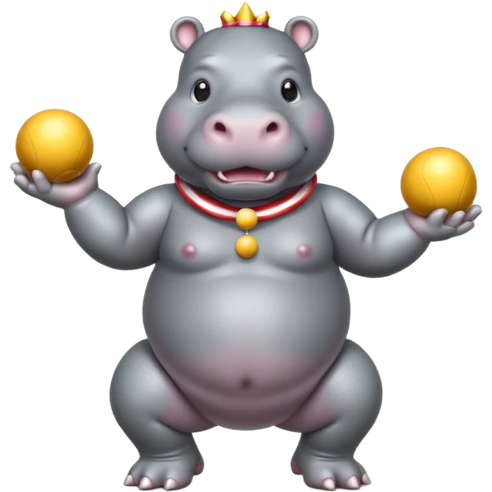 a Circus cute hippo juggling two metal ball emoji