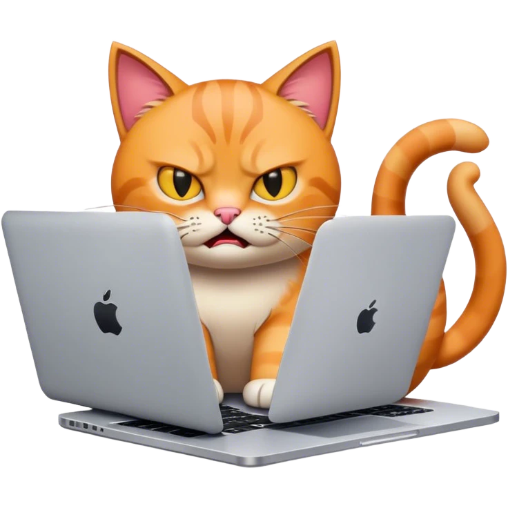 yellow angry-looking cat and Mac book emoji