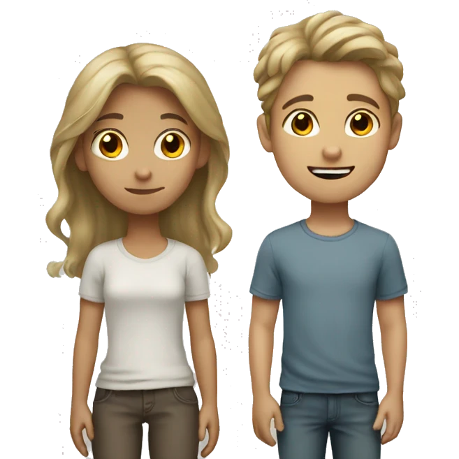 Boy with dirty blond hair girl with brown hair mixed  emoji