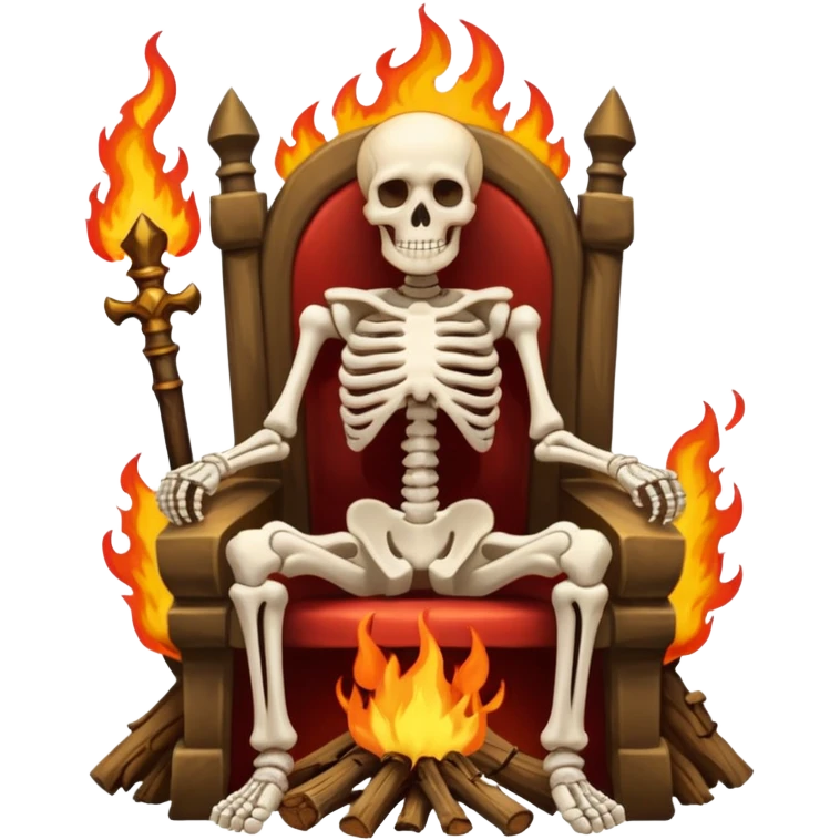 A skeleton sitting on a throne. Throne on fire around him emoji