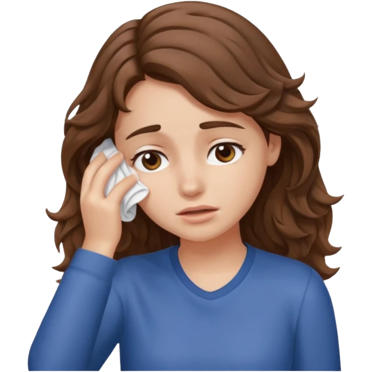 tired girl with fair wavy hair, wipes away sweats from the forehead  emoji
