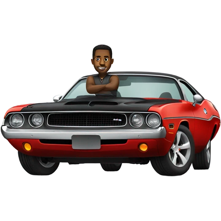 Black man driving a dodge challenger emoji