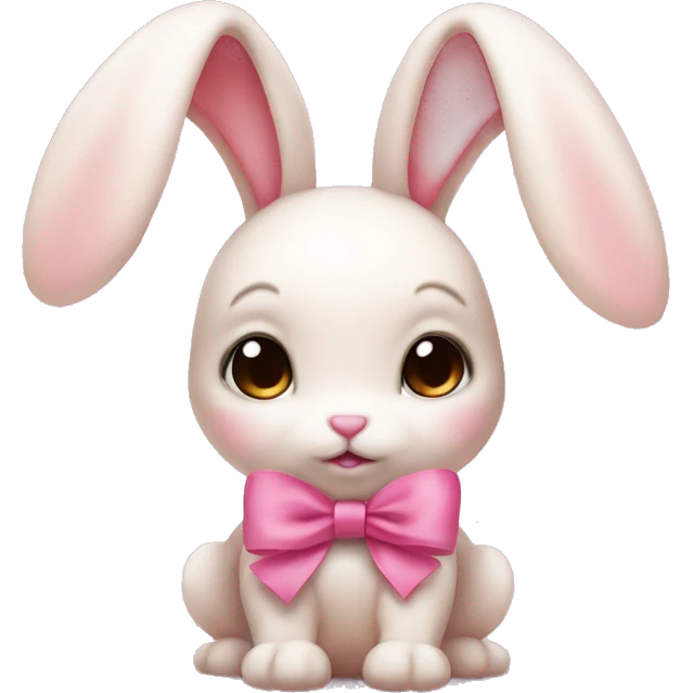 Baby pink bunny with floppy ears and a pink bow emoji