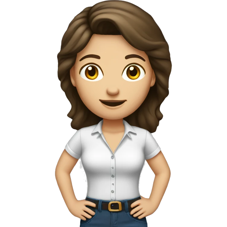 Brunette Caucasian lady who wears a small shirt size and pants size xxl emoji