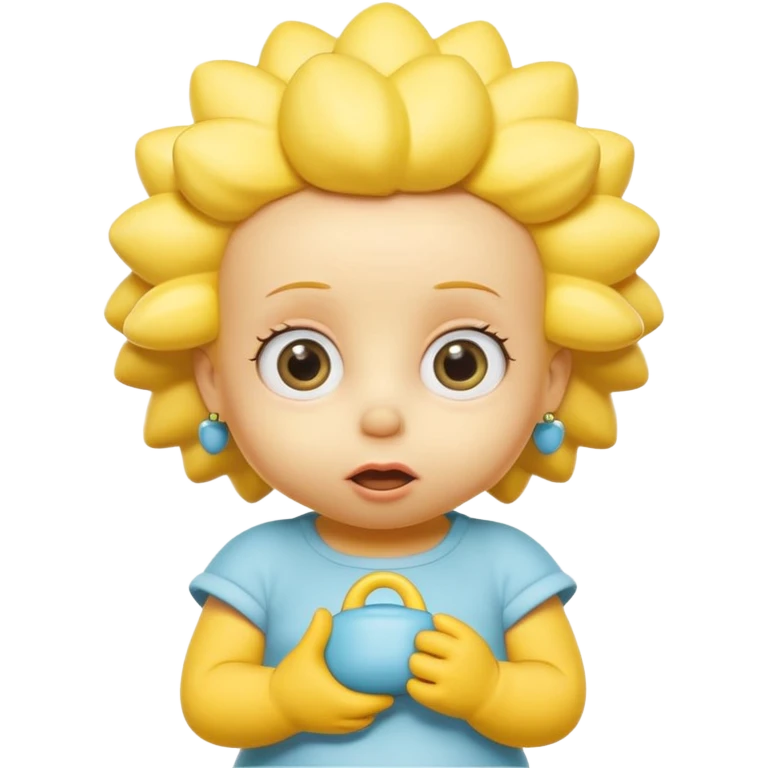 A 3D cartoon baby character fully yellow skin, styled like Maggie Simpson, with pacifier, big eyes, smooth shading, Memoji-style rendering, consistent with other yellow Simpsons characters. emoji