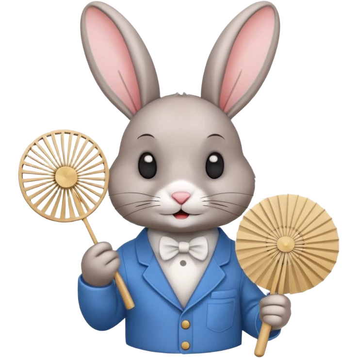 A rabbit hold a folding fan playfully emoji
