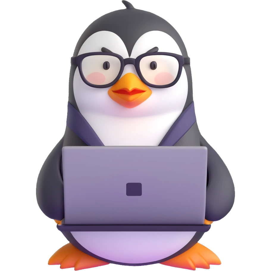 penguin programmer with laptop and code emoji