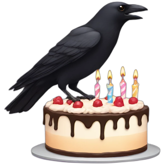 Crow with a Birthday cake emoji