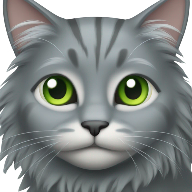 Green eyed long haired gray cat  emoji