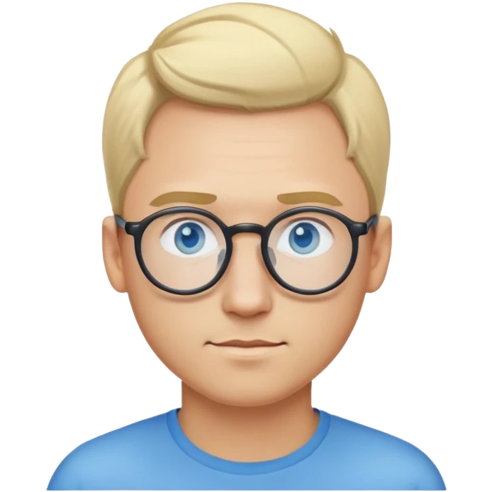 Man with blonde ponytail, round glasses and blue eye emoji
