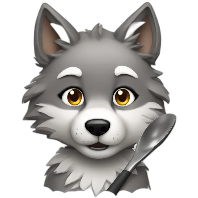 Furry wolf with spoon emoji