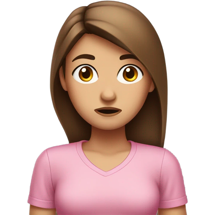 Girl with medium brown straight hair annoyed side eye face pink shirt  emoji