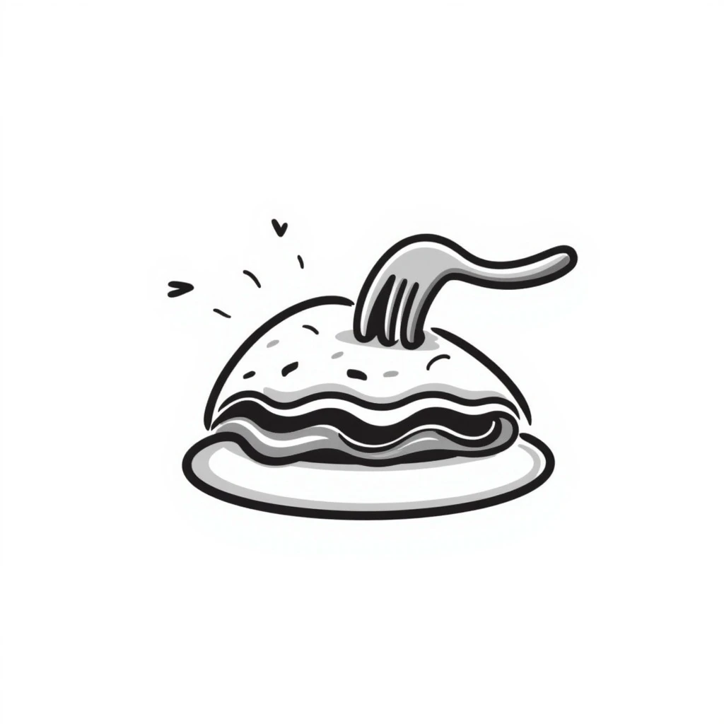 A black and white doodle of a green spinach omelet emoji